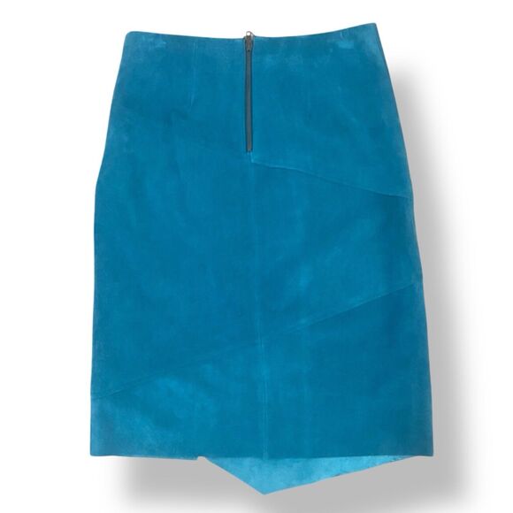 Anthropologie Leifsdottir Women Suede Leather Knee Length Skirt Teal Size 10 - Picture 8 of 14